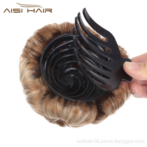 Aisi Hair Synthetic Fiber Plastic Comb Hair Extension Curly Claw On Ponytail 9 Flowers Blonde Chignon Bun Hairpieces For Women
